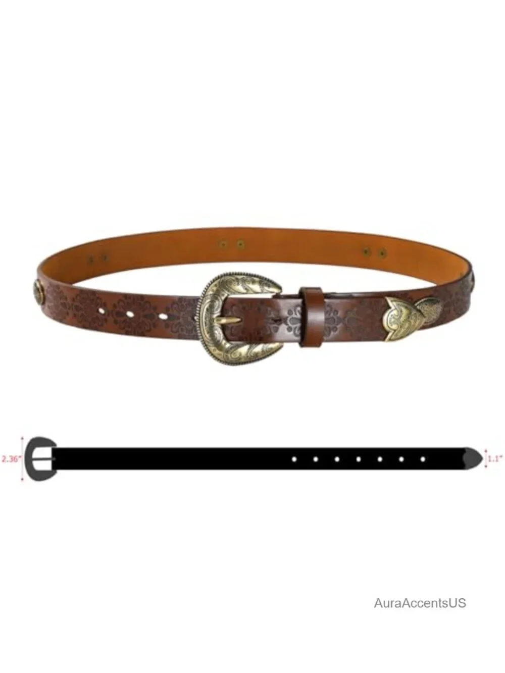 Vintage Cowgirl Engraved Belt Faux Leather Western Buckle Belts for Women